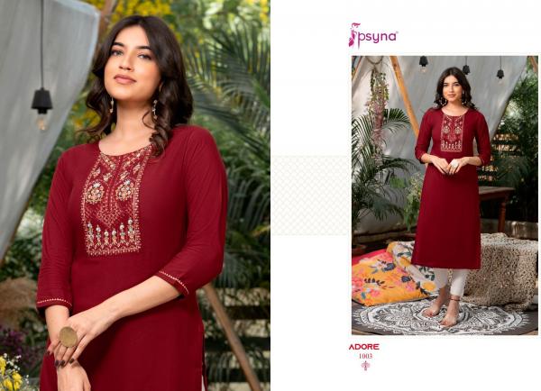 Psyna Adore Rayon Dessigner Embroidery Kurti Collection